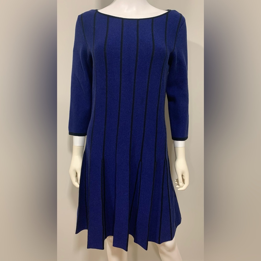 Lauren Ralph Lauren Sweater Dress 3/4 Sleeve Pleats Womens Pullover Contrast